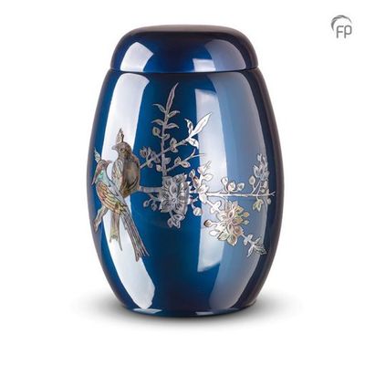 Fibreglass urn Glossy Blue -  Birds
