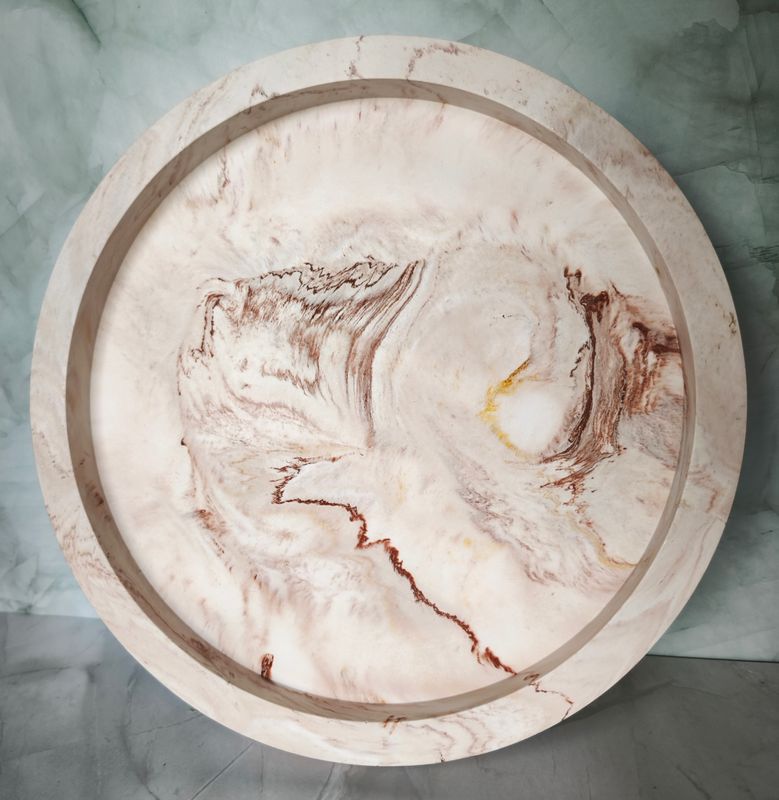 Plateau rond marbré beige / jaune