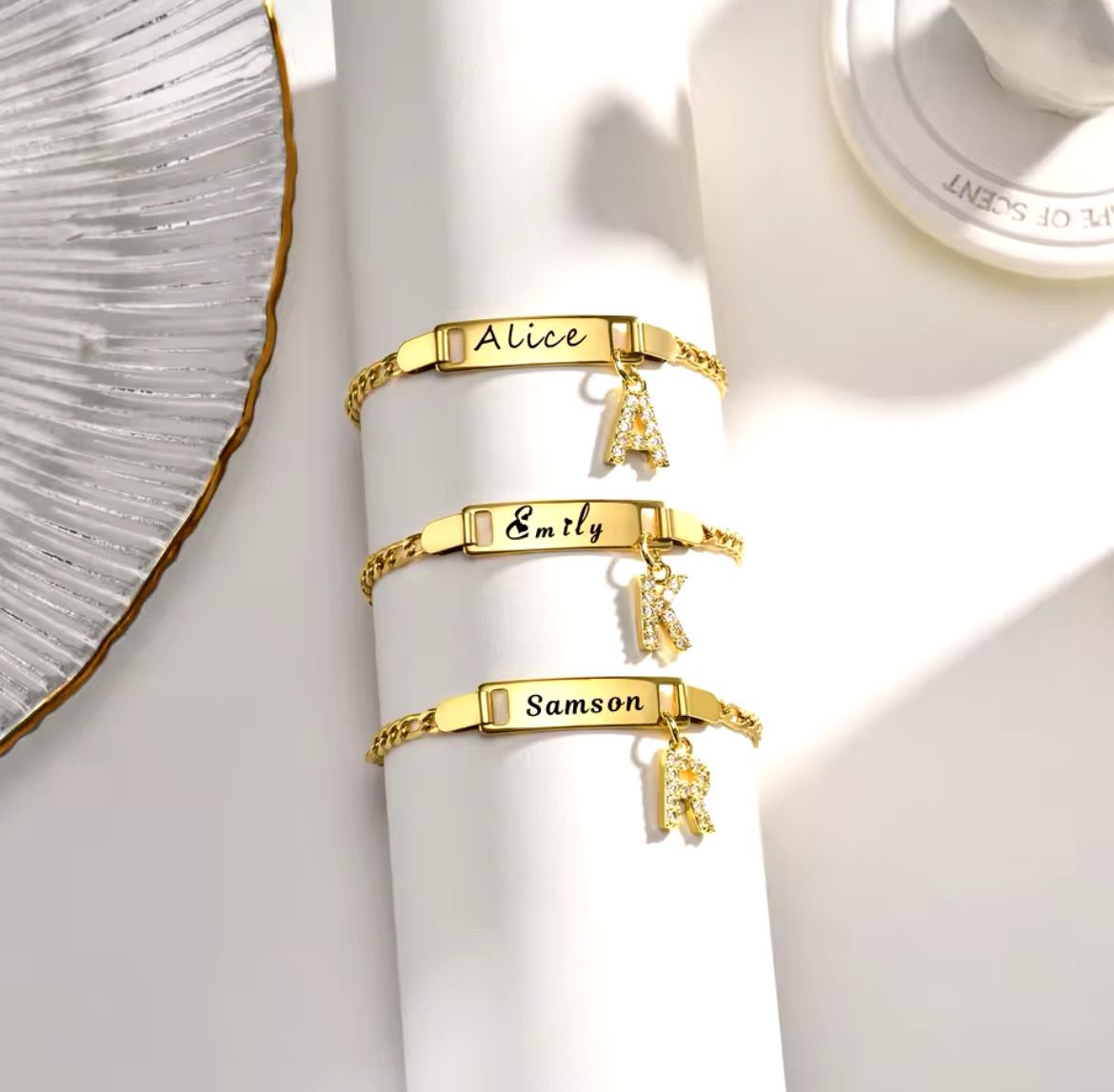 Flat Link Initial Charm Bracelet