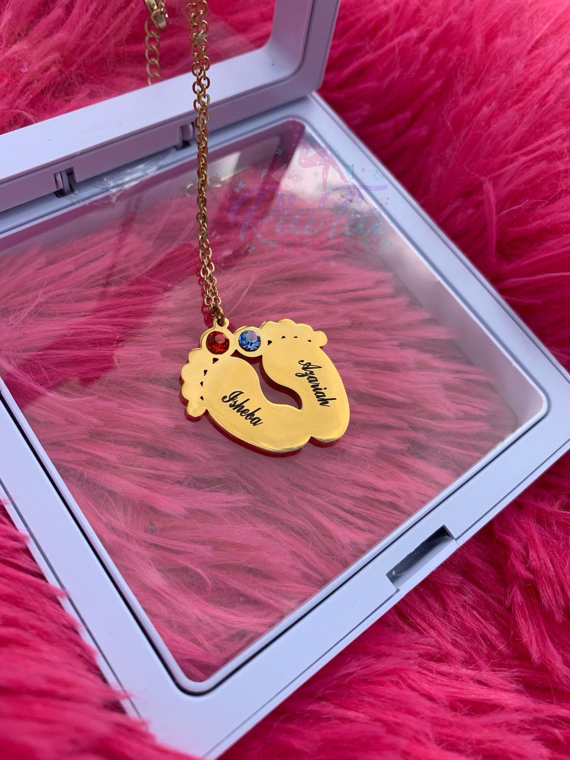 Birth Stone Foot Print Necklace