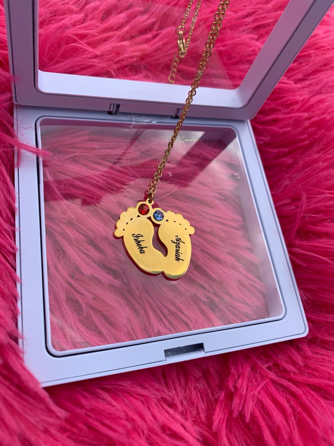 Custom Foot Print Birthstone Necklace