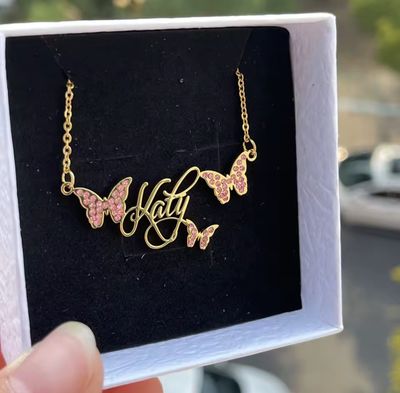 Diamond Butterfly Name Necklace