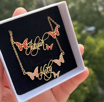 Diamond Butterfly Name Necklace