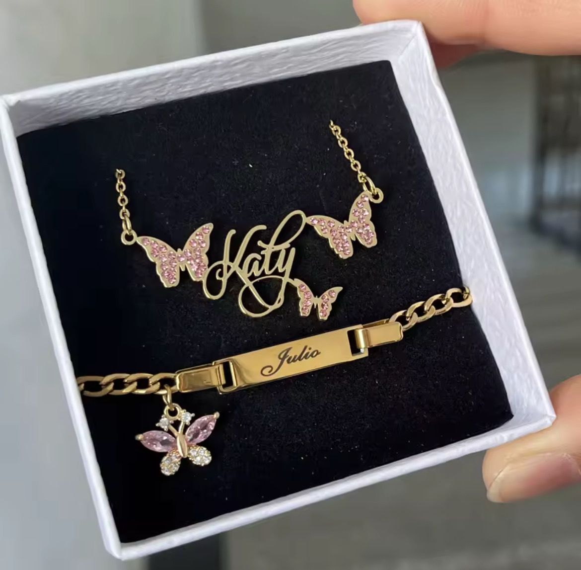 Pink Butterfly Nameplate Set