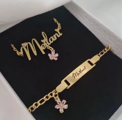 Diamond Flower Necklace + Bracelet Set