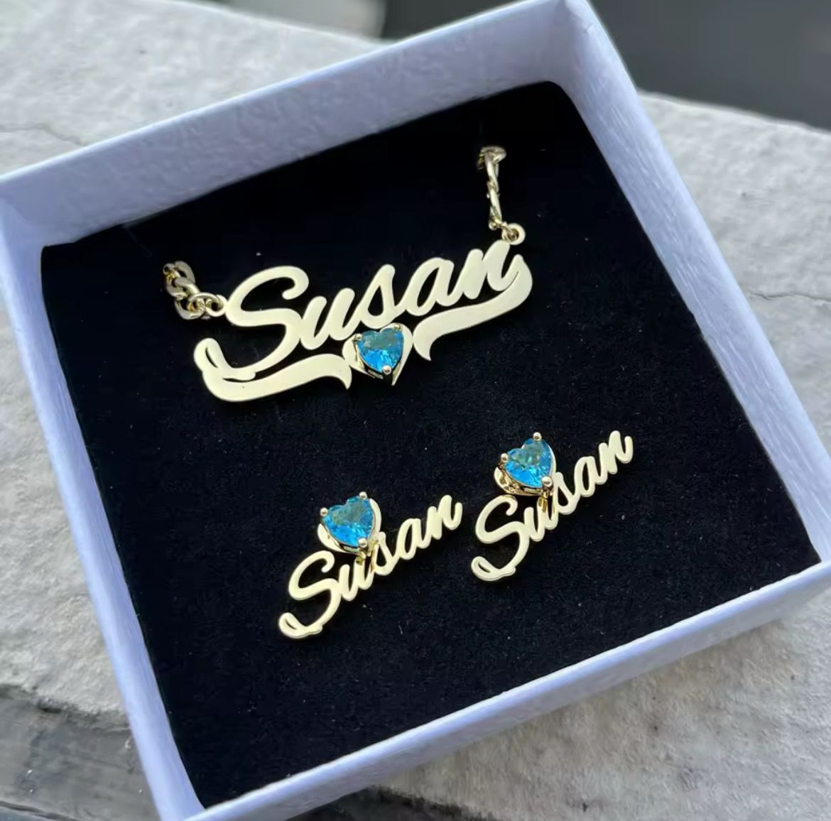 Ribbon Heart Birthstone Necklace + Earring