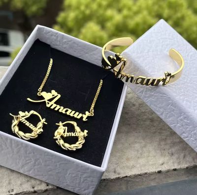 Custom Name Necklace + Bangle + Earring Set