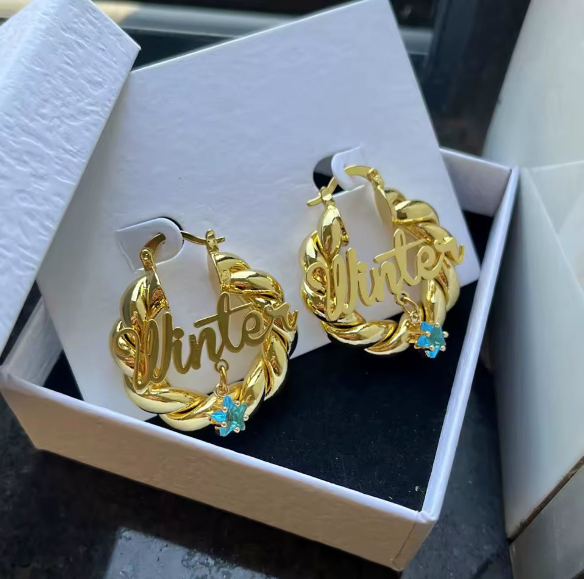 Twist Hoop Name Huggie Earrings