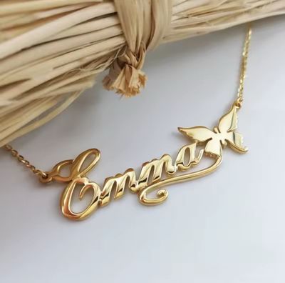 Butterfly Ribbon Custom Name Necklace