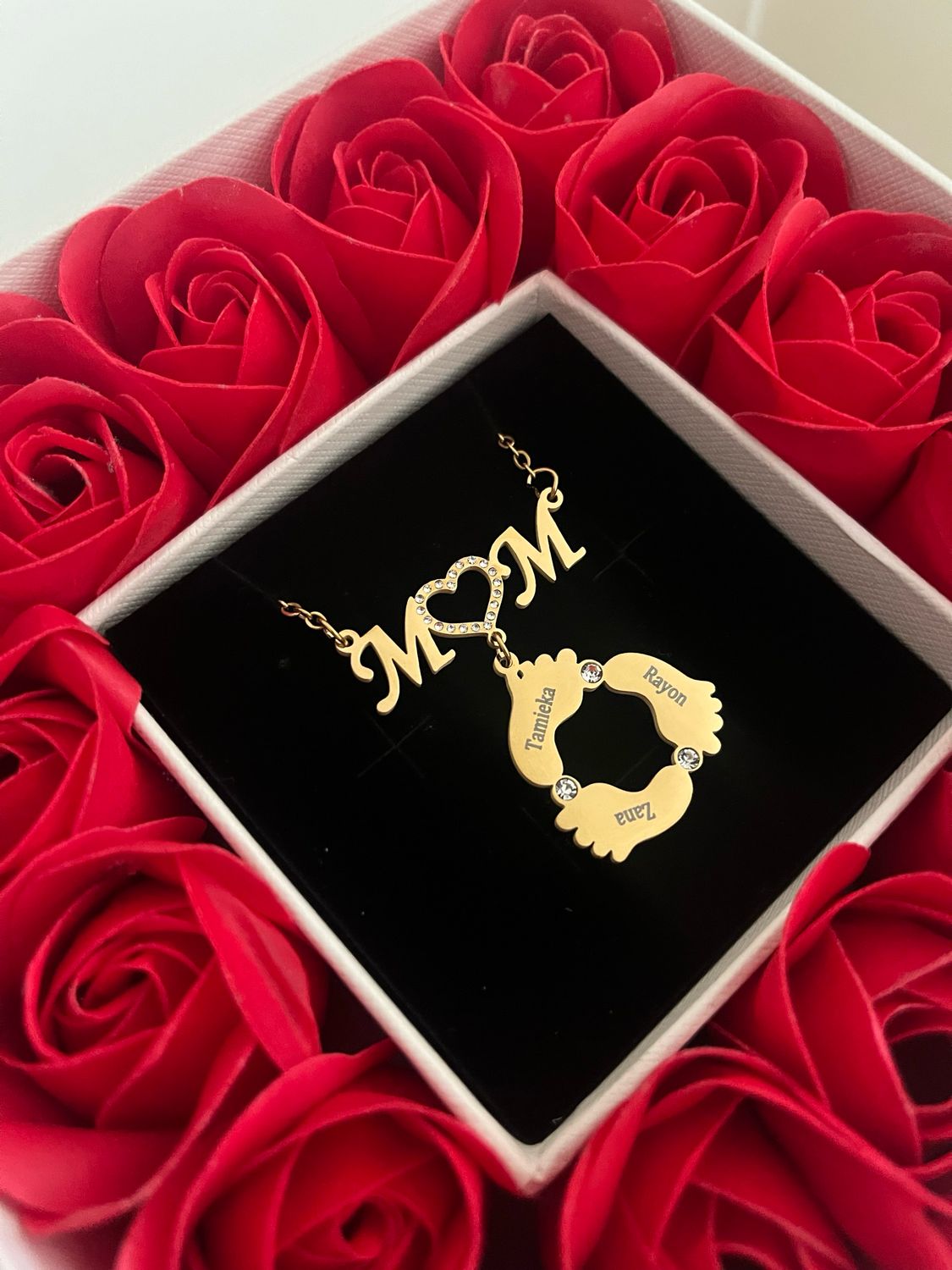 Zircon Mom Foot Print Necklace