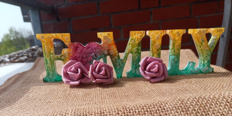 Schriftzug "Family, "Home", "Love" (Herstellung bei Bestellung)