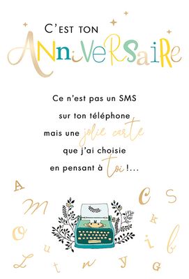 CARTE AVEC TEXTE EXTÉRIEUR ET À L&#39;INTÉRIEUR 11,5 X 17 CM