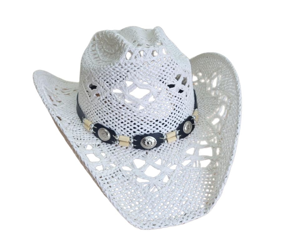 Chapeau de paille blanc avec bille de bois - Modestone