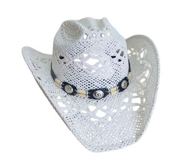 Chapeau de paille blanc avec bille de bois - Modestone