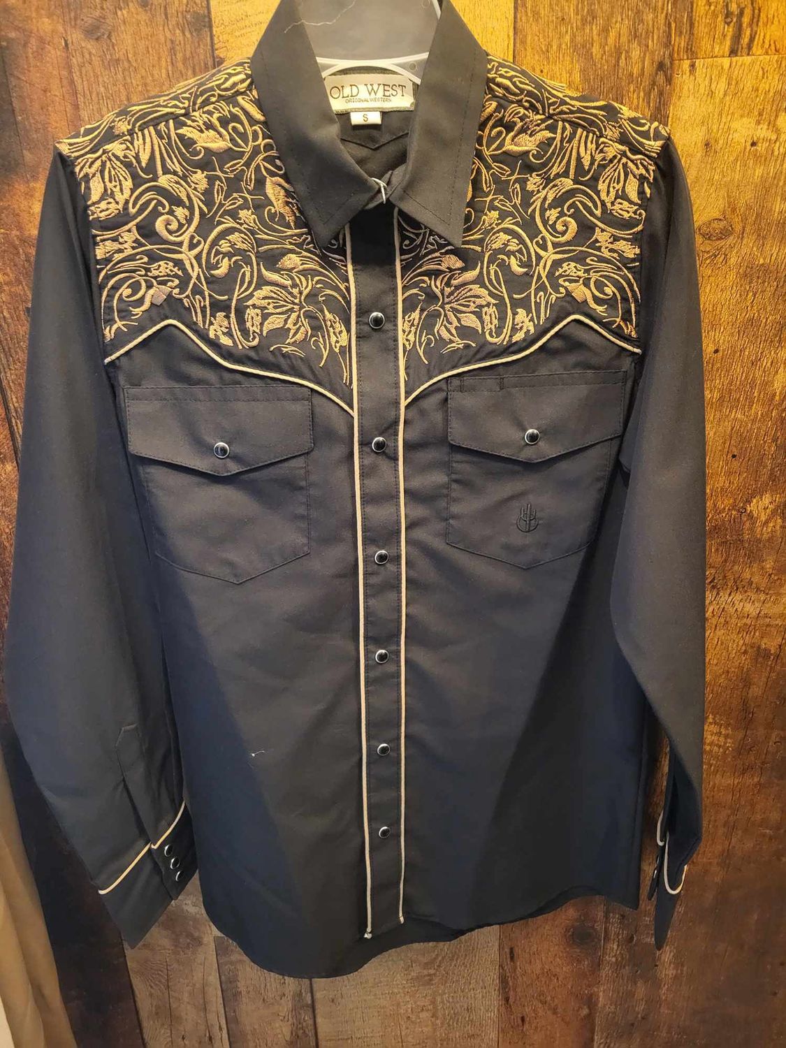 Chemise Old West brodé - noir/or, Size: Small