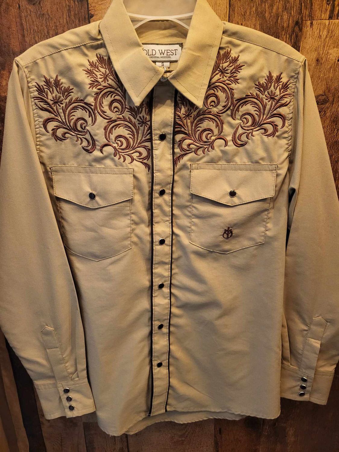 Chemise Old west brodée - kaki, Size: Small