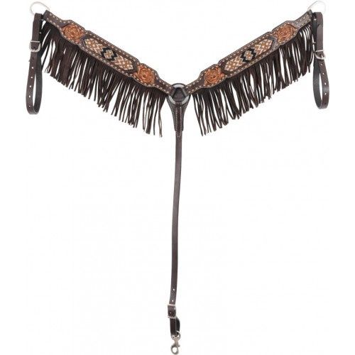 Bricole à frange brown beaded - western rawhide