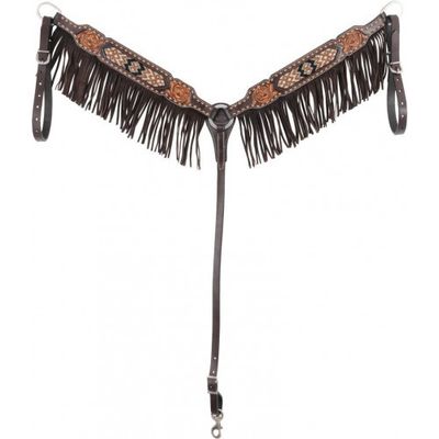 Bricole à frange brown beaded - western rawhide