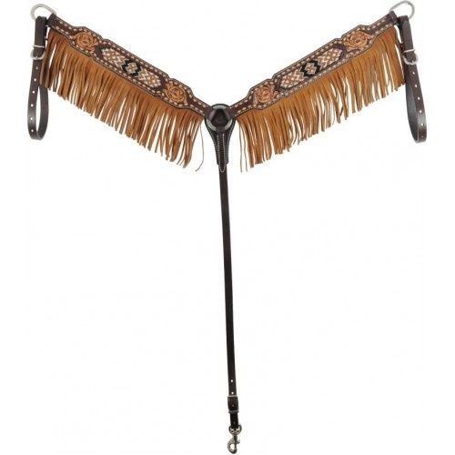 Bricole à frange brun beaded - western rawhide