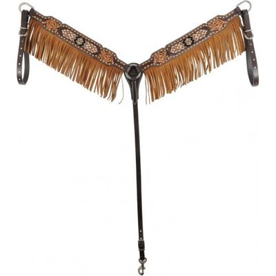 Bricole à frange brun beaded - western rawhide