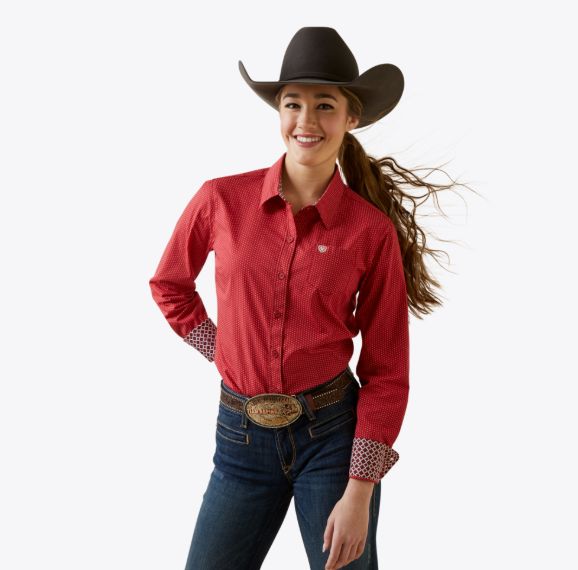 Chemise Ariat - kirby stretch shirt - Cardinal dot, Size: Medium