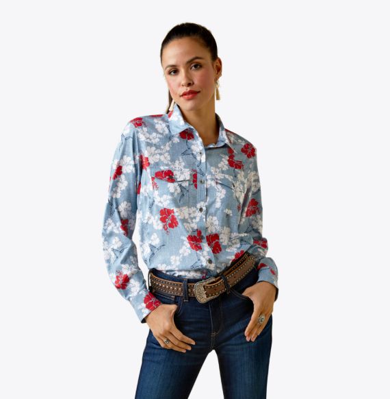 Chemise Ariat - Venttek Red&amp;Blue pareau print, Size: Large