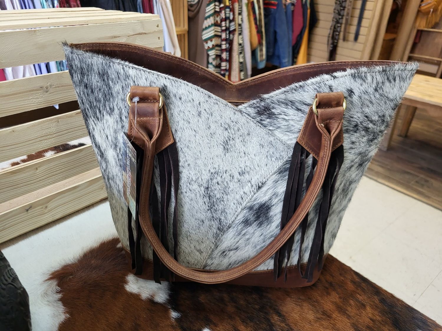 Grande sacoche en cuir - Cowboy Ariza, Size: Blanche