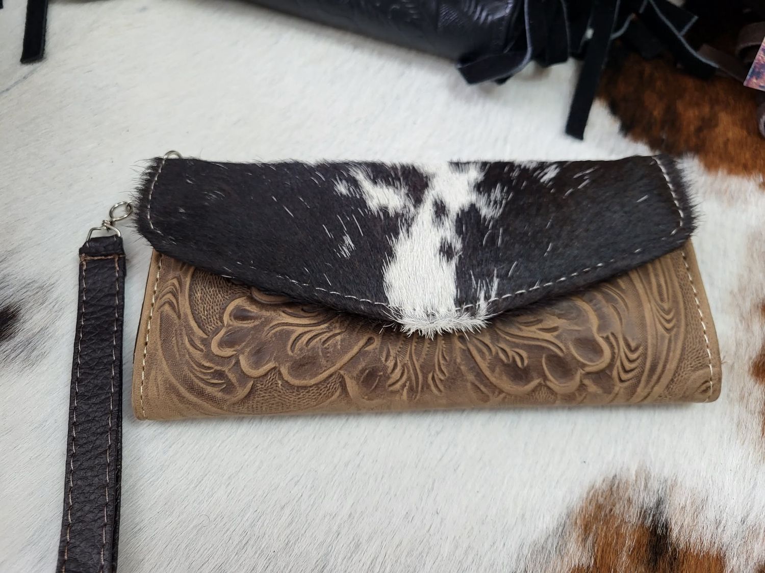 Porte monnaie en cuir - Cowboy Ariza, Size: Brun/Blanc