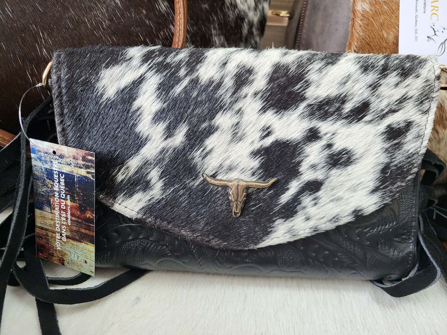 Sacoche en cuir avec franges - Cowboy Ariza, Size: Moyenne/Noir