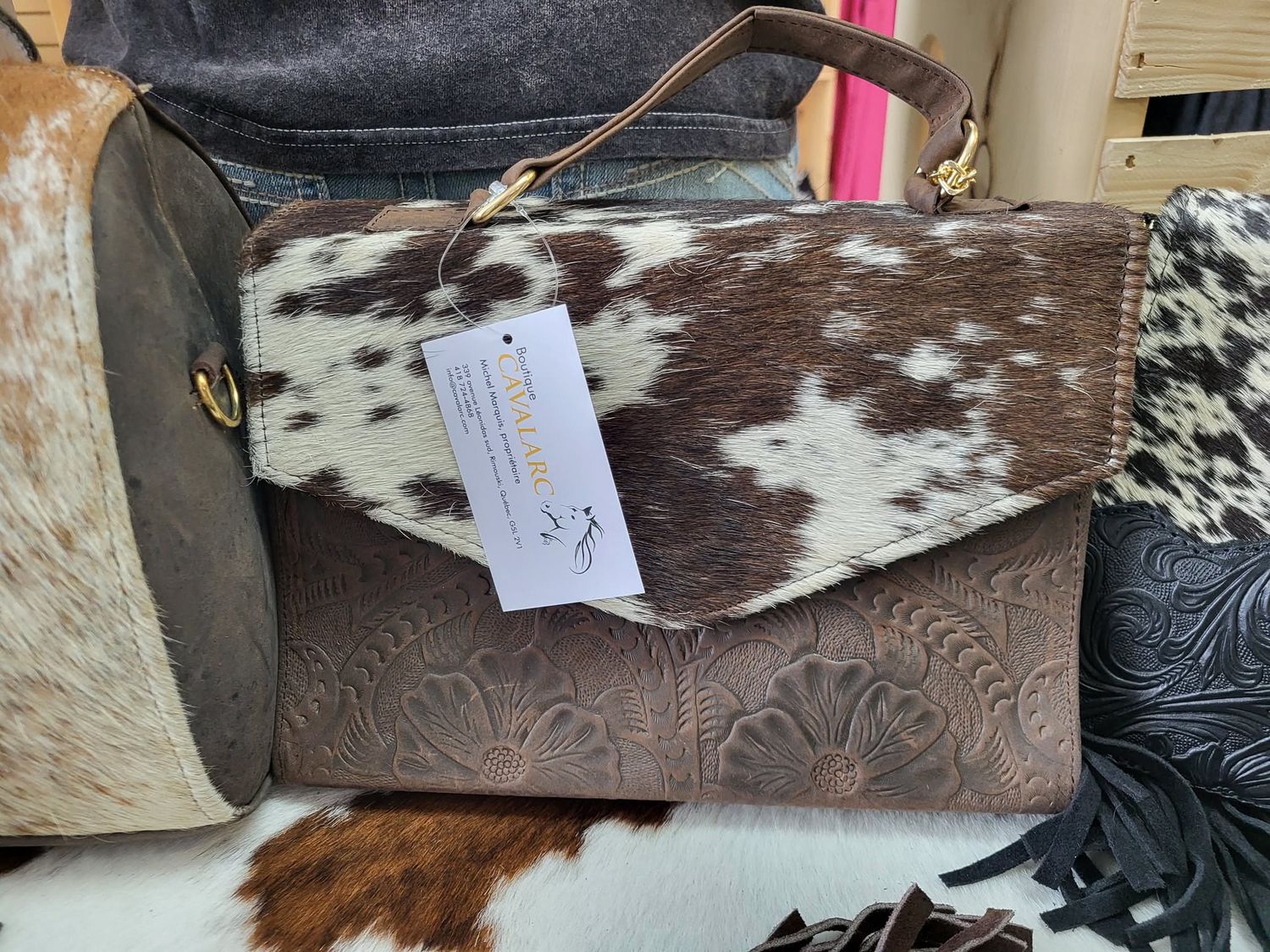 Sacoche en cuir - Cowboy ariza, Size: Blanche/Brun