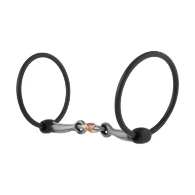 Mors à anneaux avec embouchure en fer doux de 5 pouces et incrustation en cuivre.