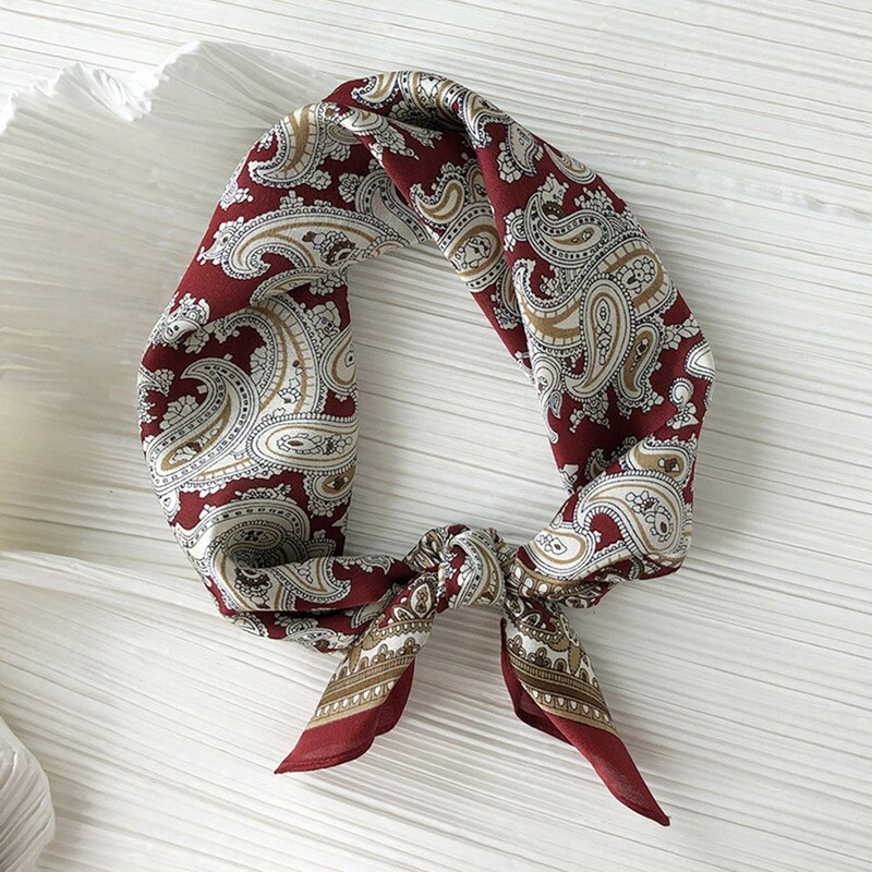Men&#39;s 100% Mulberry Silk Neckerchief Scarf Bandanas Flower Pattern Red Turban(53x53cm)