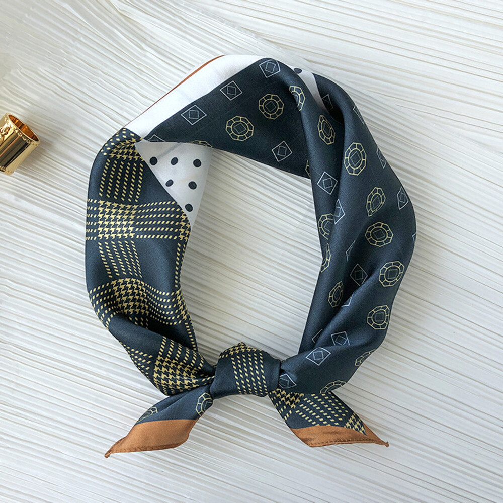 Men&#39;s 100% Mulberry Silk Neckerchief Scarf Bandanas Grid Pattern Turban(53x53cm)