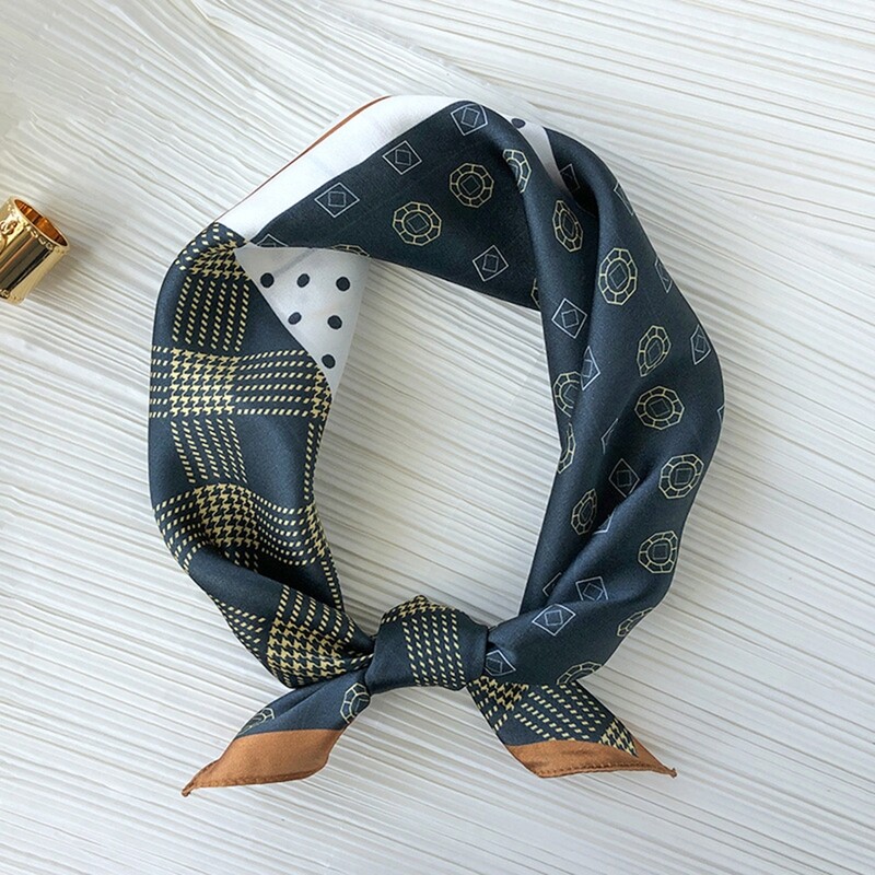 Men&#39;s 100% Mulberry Silk Neckerchief Scarf Bandanas Grid Pattern Turban(53x53cm)