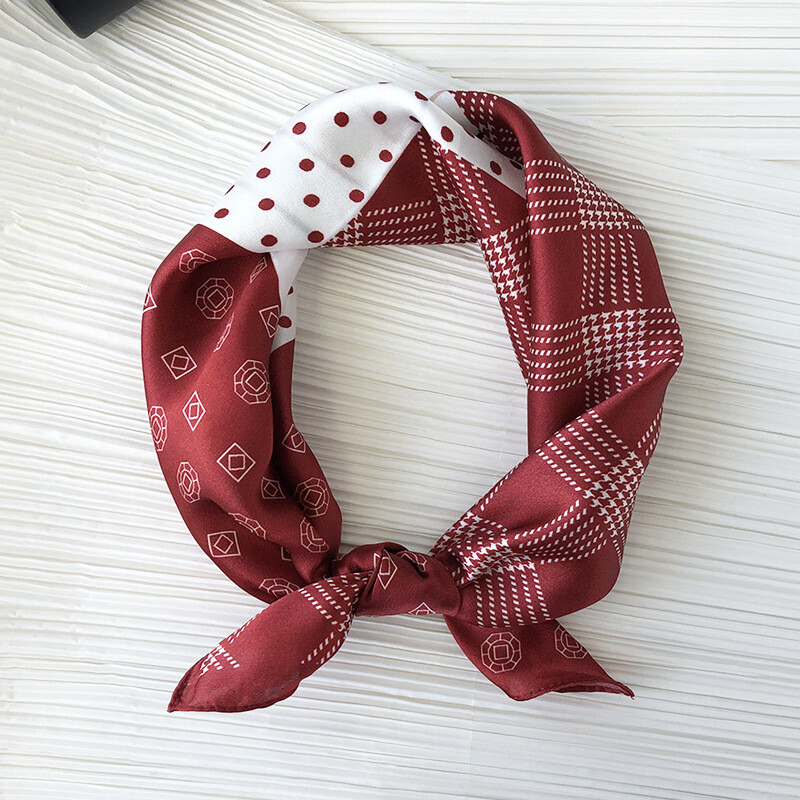 Men&#39;s 100% Mulberry Silk Neckerchief Scarf Bandanas Grid Pattern Red Turban(53x53cm)
