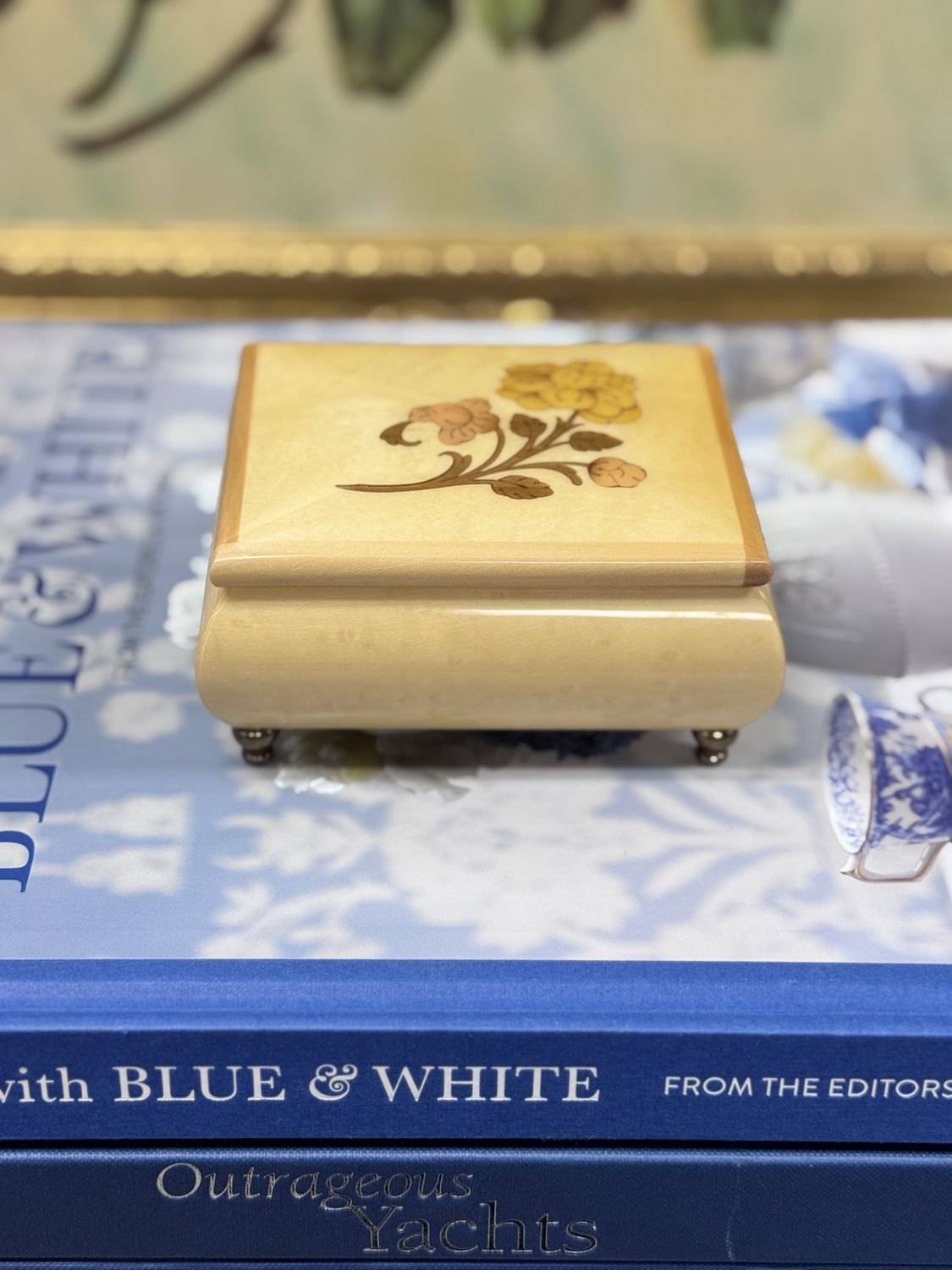 Inlaid Wood footed Music Box