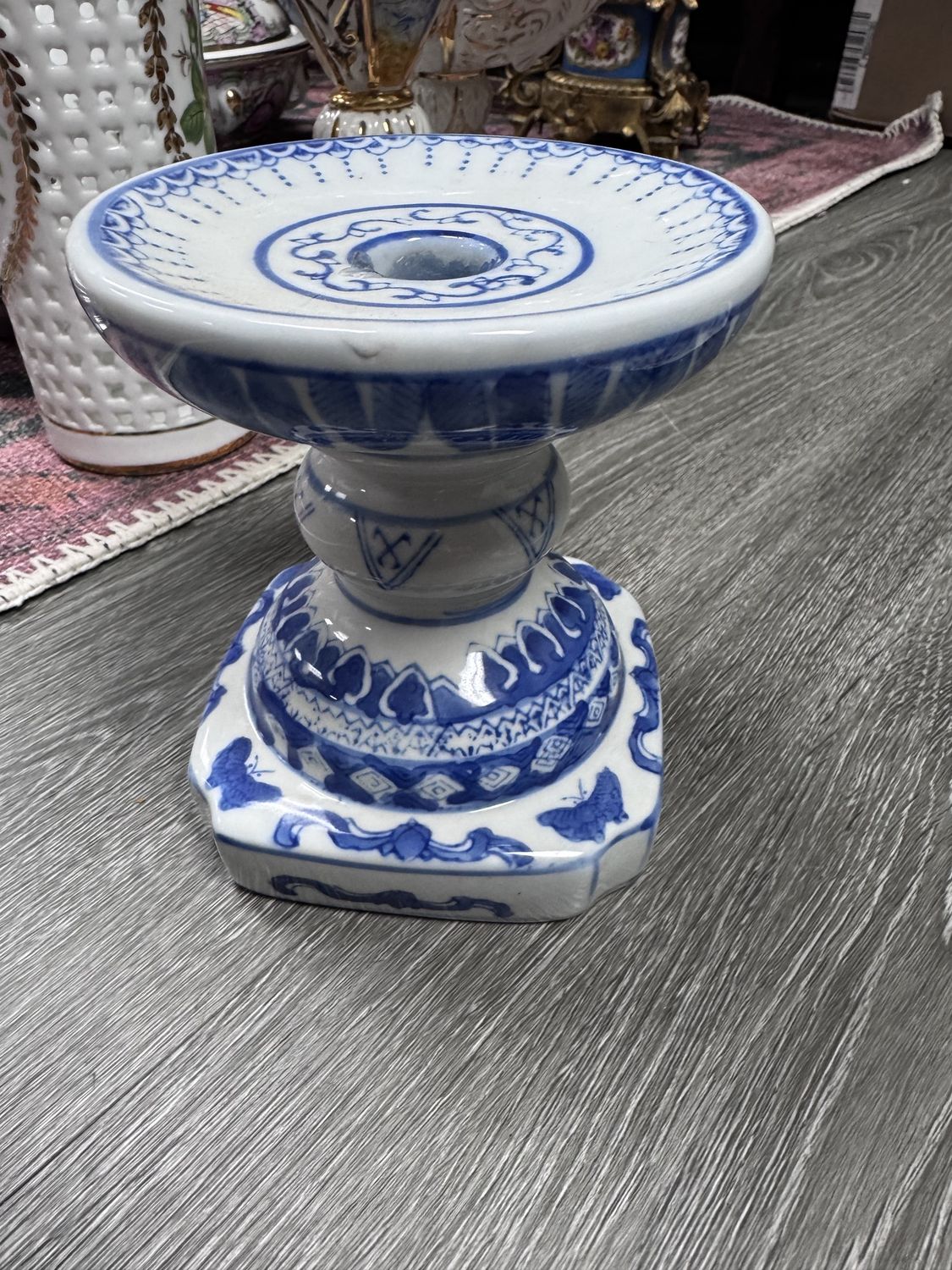 Blue &amp; white single candlestick