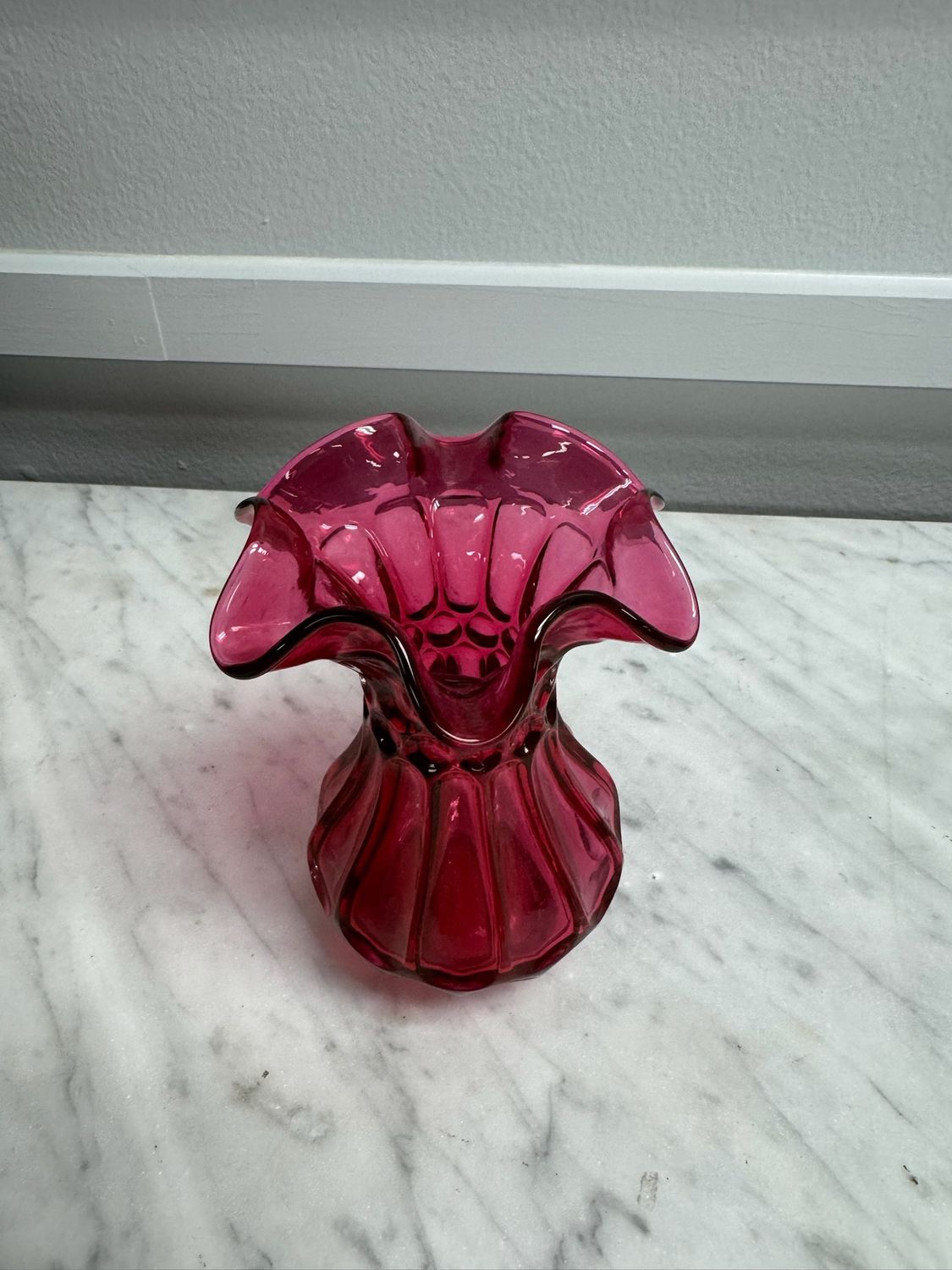 Pink glass ruffle top vase