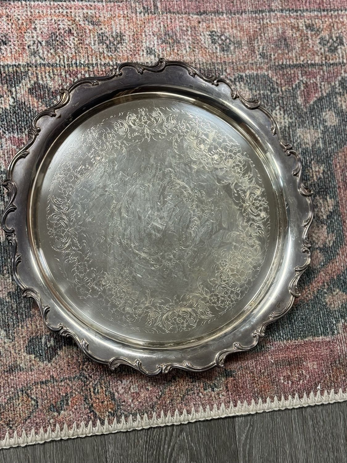 Silverplate round tray scalloped