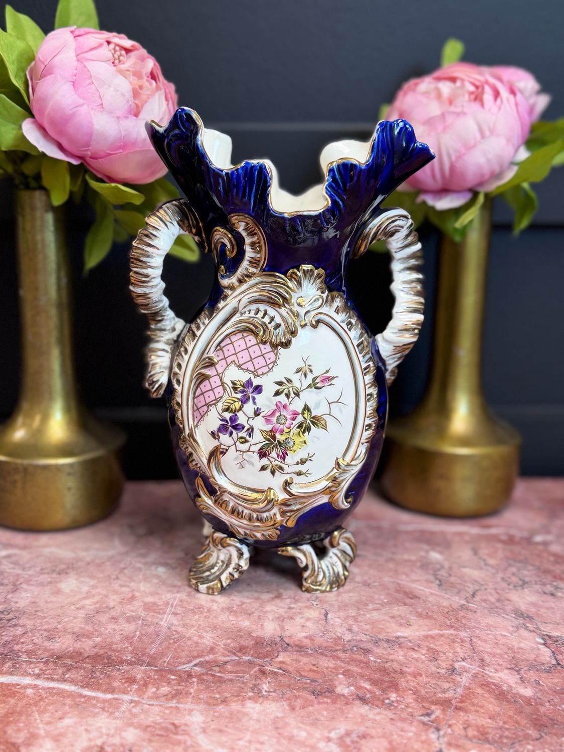 Germans Majolica cobalt blue vase