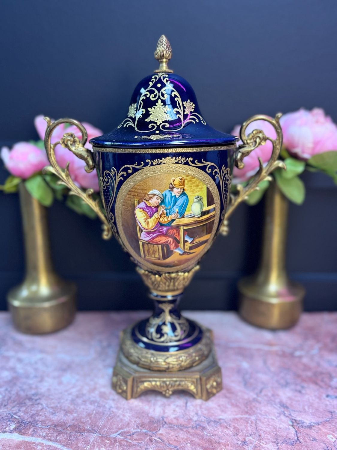 Serves style Cobalt Blue and Gold urn