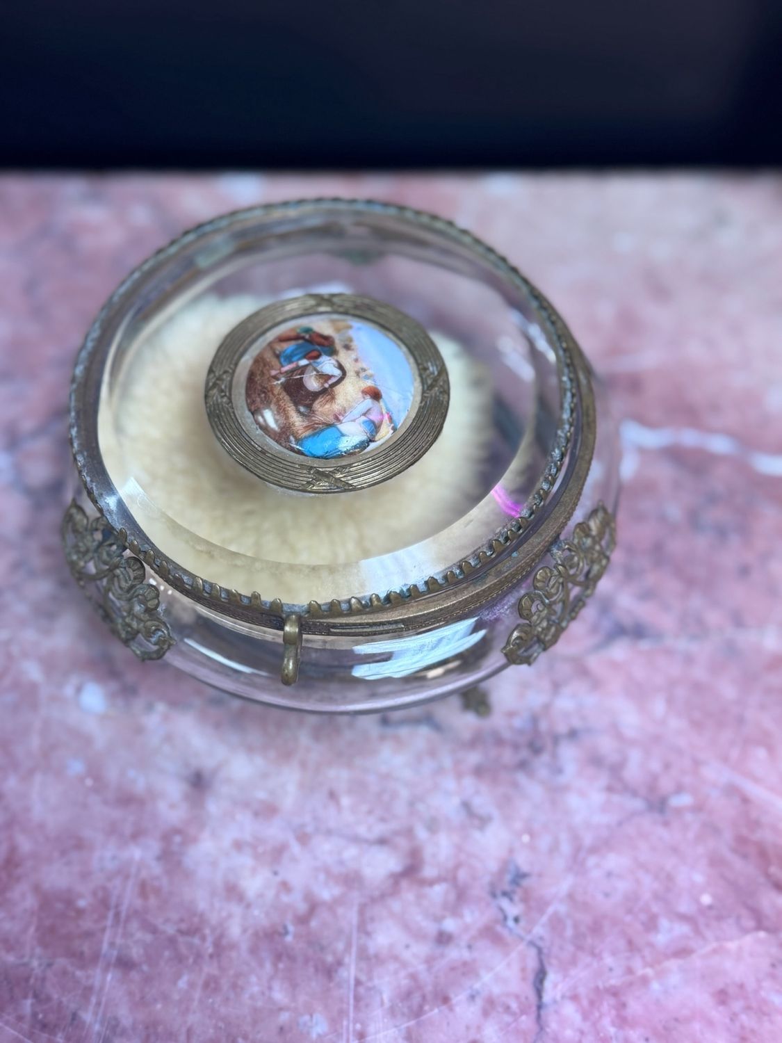 French glass and dore bronze jewelry casket box