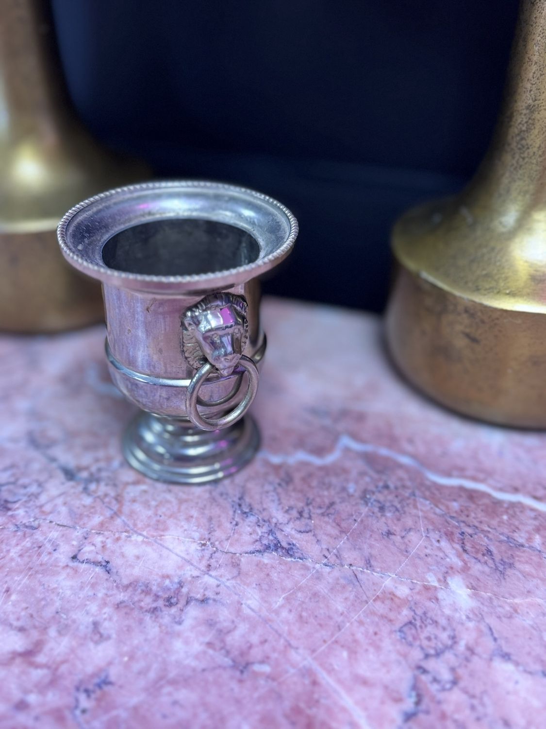 Silver Lion Head Bud Vase