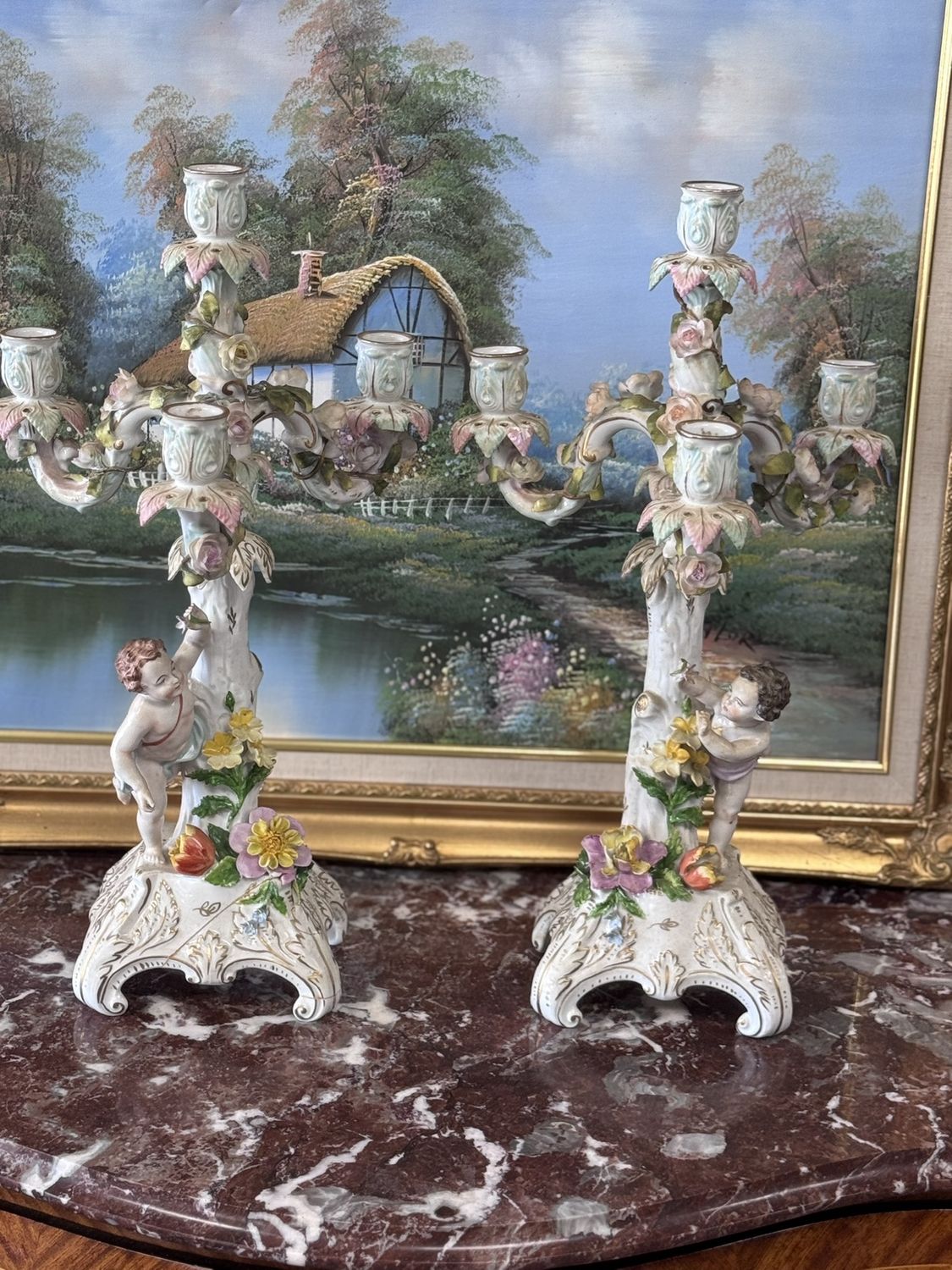 Pair of Dresden porcelain candelabras