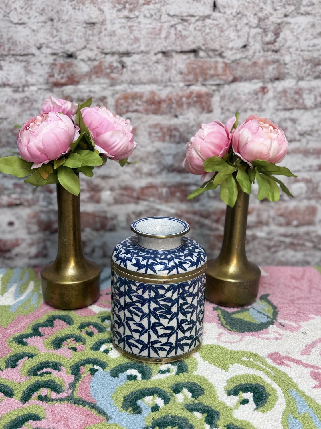 Blue &amp; White Bamboo Porcelain Jar