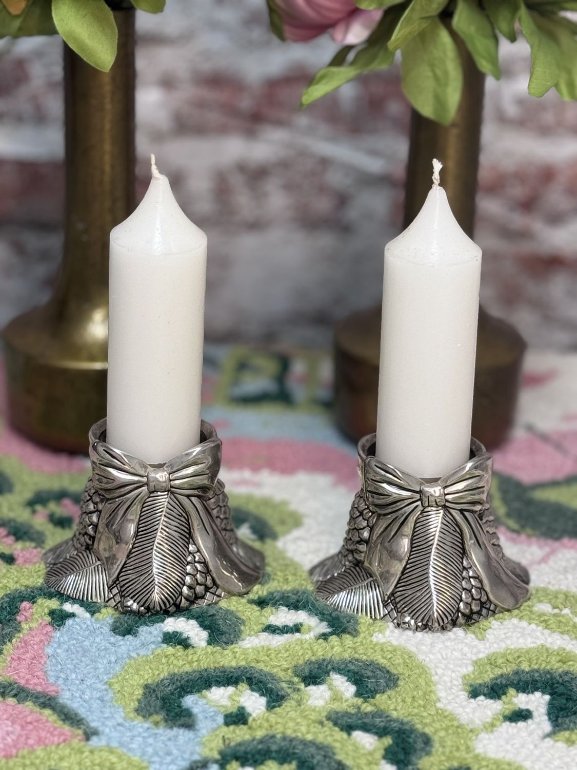 Godinger Silver Pinecone &amp; Ribbon Candle Holders – Pair