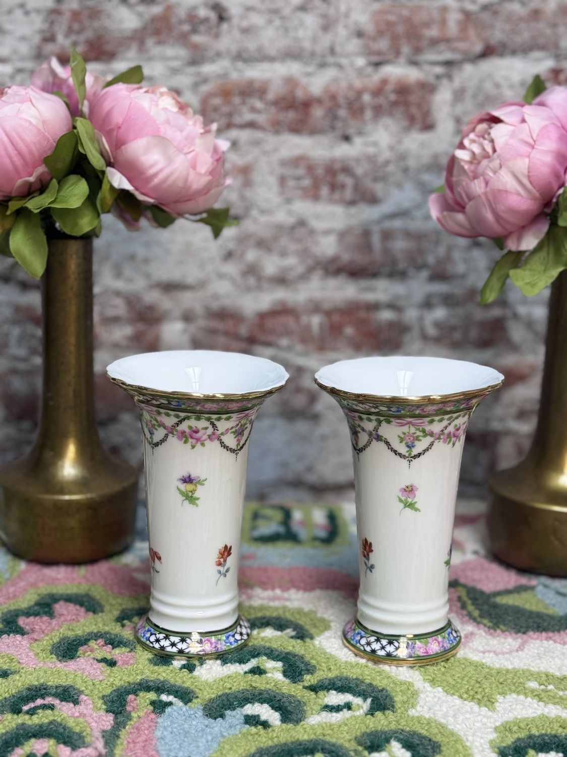 Hand-Painted Porcelain Garland Vases