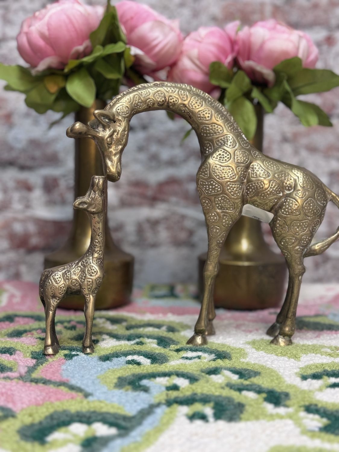 Mom and Baby Brass Giraffe
