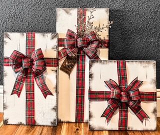 Faux Packages (red and green plaid with gold sprig accent)