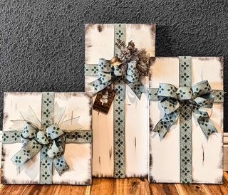 Faux Packages (lt. green with dk. green holly berry leaf accents and gold florals)